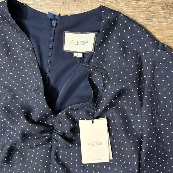 Alexis Avani Polka Dot Peplum Top NEW Size Large Navy $365 - Picture 3 of 10